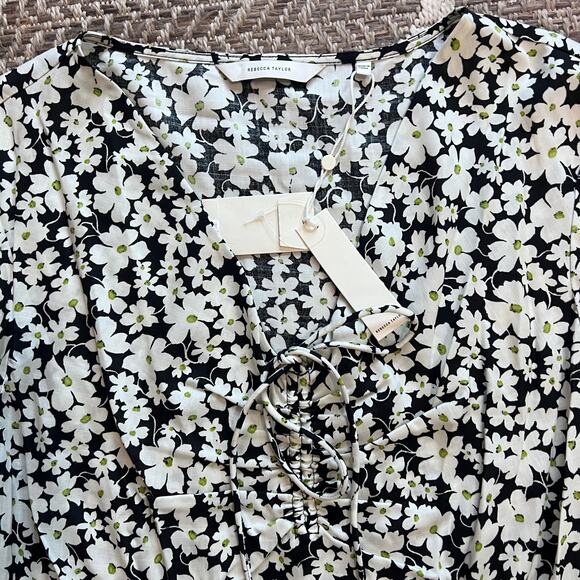 Rebecca Taylor Paige Fleur Drawstring Long Sleeve Blouse Sz 8 - Picture 6 of 11